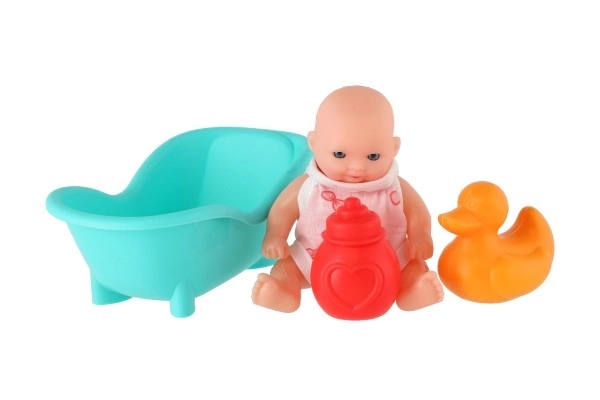 Puppe mit festem Körper 10 cm mit Zubehör und Badewanne