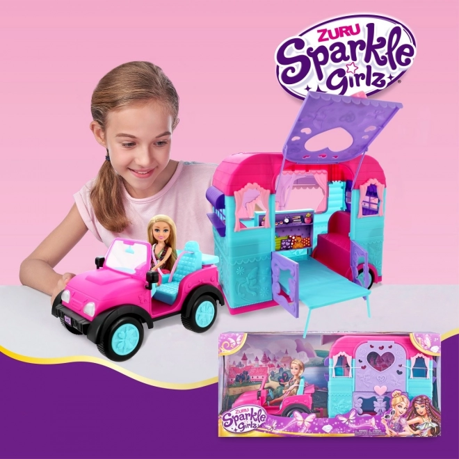 Sparkle Girlz Puppen-Jeep mit Wohnwagen