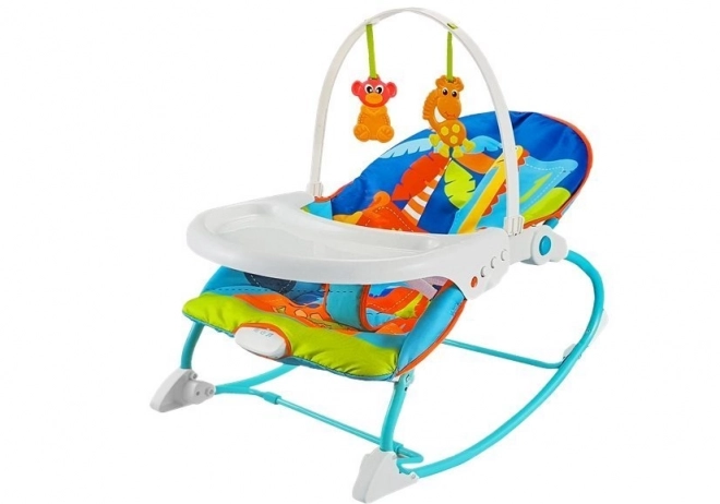 2-in-1 Baby Wippe und Hochstuhl Blau mit Dinosaurier