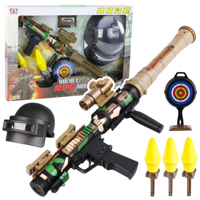 Militärset mit Bazooka RPG und Schutzhelm