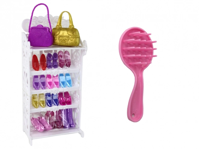 Puppe für Kinder Lange blonde Haare Kleiderschrank Schuhe Kleider Zubehör Rosa