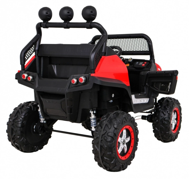 Mercedes Benz Unimog für Kinder Rot + 4x4 + Fernbedienung + Gepäckträger + langsamer Start + MP3 LED