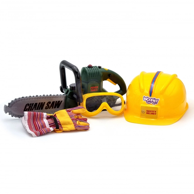 Großes Kettensägen-Spielset mit Helm, Brille und Handschuhen