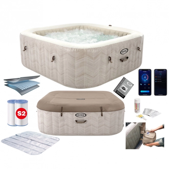 Aufblasbarer Whirlpool mit quadratischem Design für 6 Personen 196x71 cm mit Premium-Zubehör von INTEX
