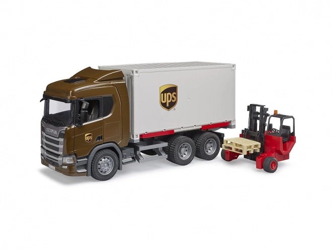 Bruder Logistik LKW Scania UPS mit Gabelstapler