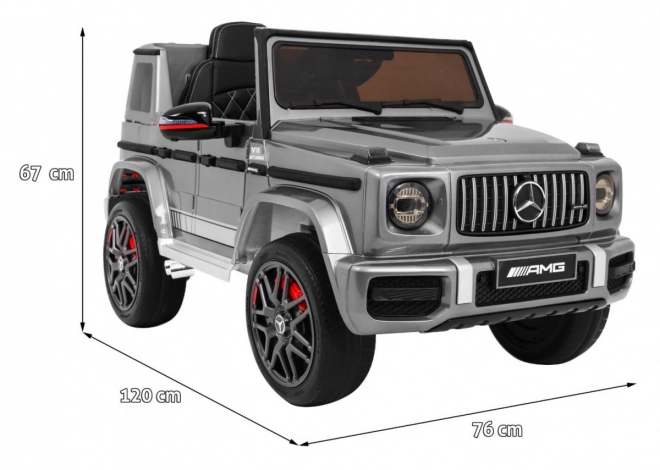 Mercedes AMG G63 für Kinder Silberlack + Fernbedienung + MP3 LED + langsamer Start + EVA + Gurte
