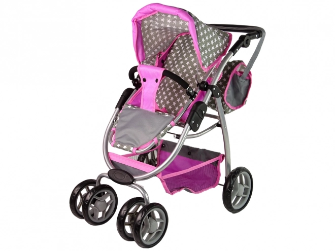 Puppenwagen 2 in 1 Rosa mit Sternen