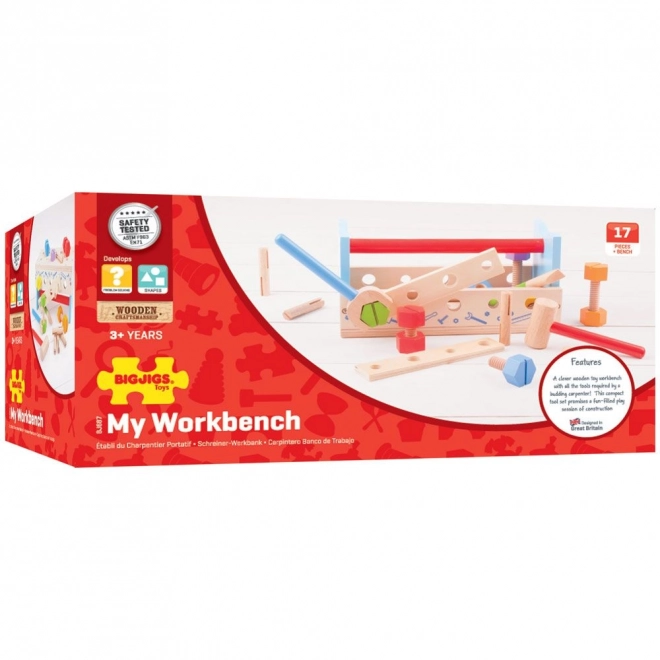 Bigjigs Toys Werkzeugbank und Werkzeugkasten 2-in-1