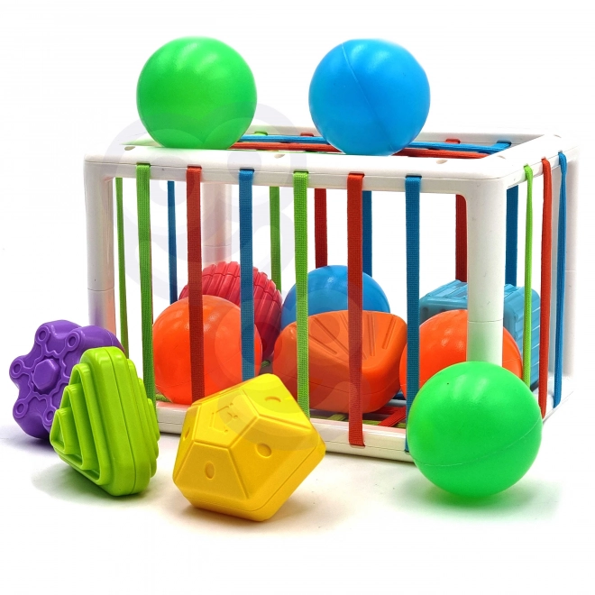 Bunte flexible WOOPIE Baby Sensorik-Würfel mit Formen-Sortierer