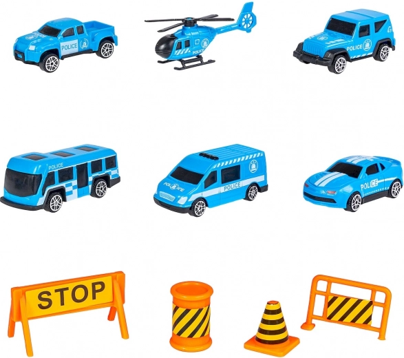 Komplettes Set von Polizeifahrzeugen