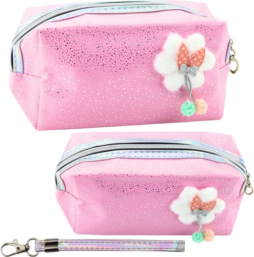 Rosa Kosmetiktasche mit Schleife und Glitzer