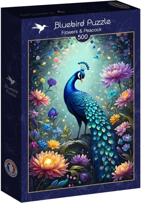 Puzzle Blumen und Pfau 500 Teile