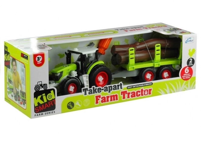 Traktor zum Zerlegen mit Anhänger und Holz