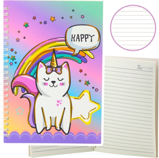 Farbiges Notizbuch mit Einhornkatze A5 60 Blätter