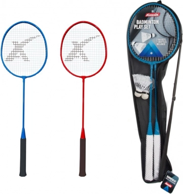 Set aus Badmintonschlägern und Federbällen im Etui