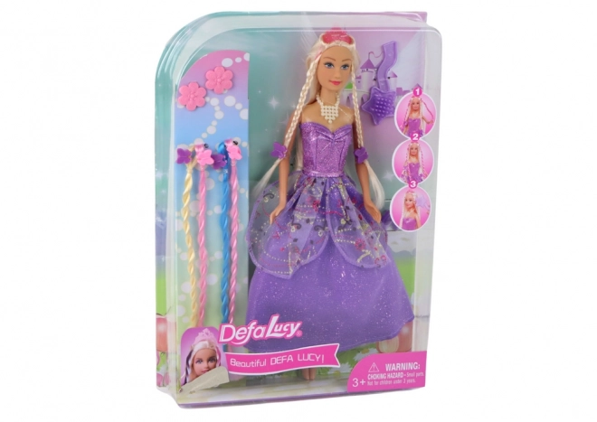 Prinzessin Puppe mit Lila Kleid und Zopf-Set