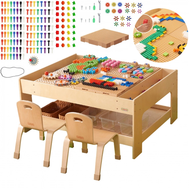 Masterkidz Holz Spieltisch mit Zubehör STEM Wall und 563 Bausteine