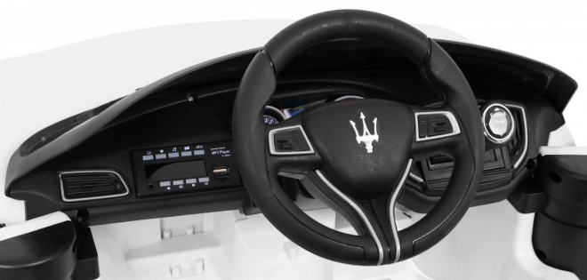 Maserati Ghibli Batterie für Kinder Weiß + Fernbedienung + Langsamer Start + EVA + MP3 USB + LED