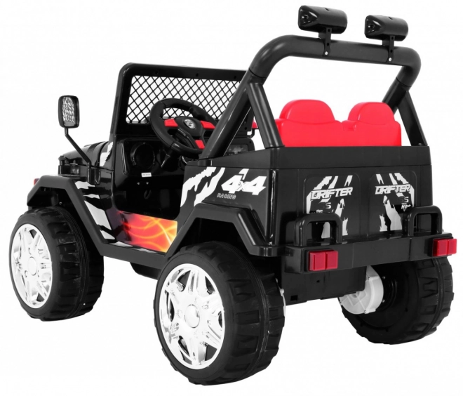 Kinder Geländewagen mit Batterie Raptor Drifter Schwarz + Fernbedienung + langsames Anfahren + EVA + Geräusche und Licht