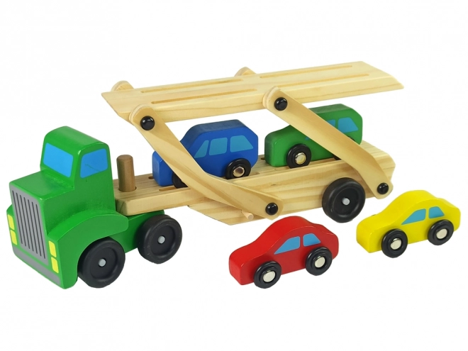 Holzspielzeug Autotransporter mit Autos