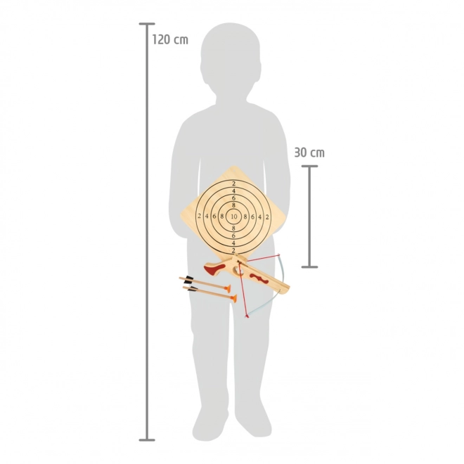 Kleine Kinderarmbrust mit Pfeilen und Zielscheibe