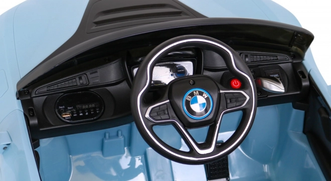 BMW I8 Lift Batterie Auto Blau + Fernsteuerung + langsamer Start + 3-Punkt-Gurte + MP3 USB + LED-Diode