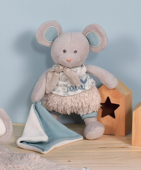 Doudou Geschenkset - Plüschmaus mit Bio-Baumwolldecke