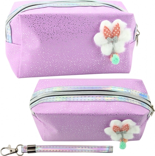 Kosmetiktasche mit Schleife und glitzernden Partikeln Lila
