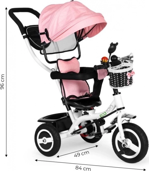 Tricycle mit drehbarem Verdeck und langlebigen Gummireifen in Pink