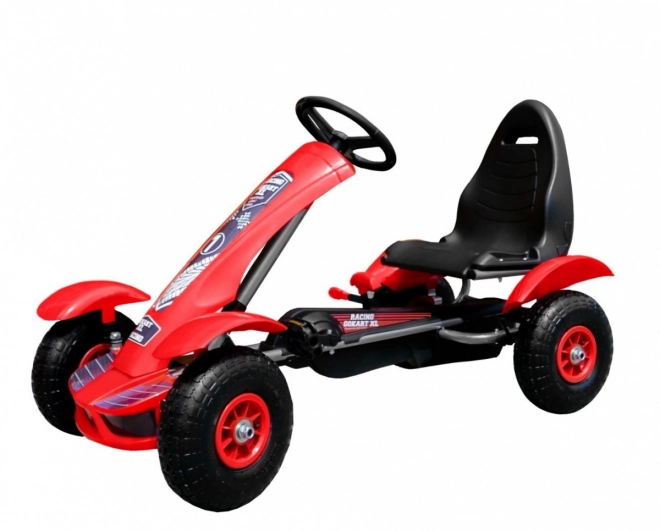 Rennpedalkart XL für Kinder ab 3 Jahre Rot + Aufblasbare Räder + Verstellbarer Sitz + Freilauf
