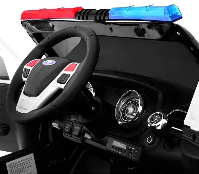 Polizeibatterie-SUV für Kinder + Sirenen + Lichter + Megafon + Fernbedienung + langsamer Start + EVA + Aufkleber