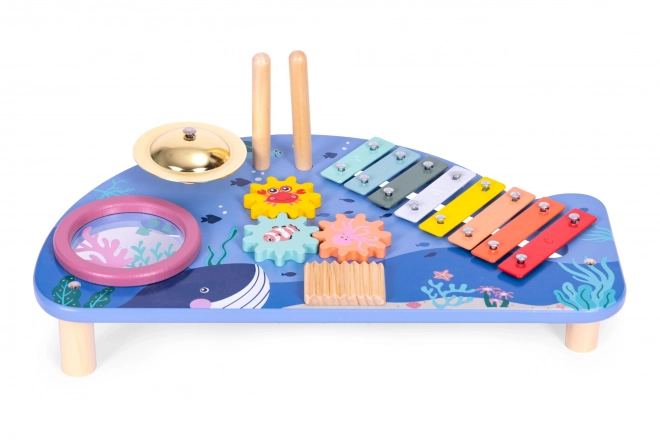 Musikinstrumenttisch mit Xylophon, Becken und Tamburin im Meeresthema von ECOTOYS