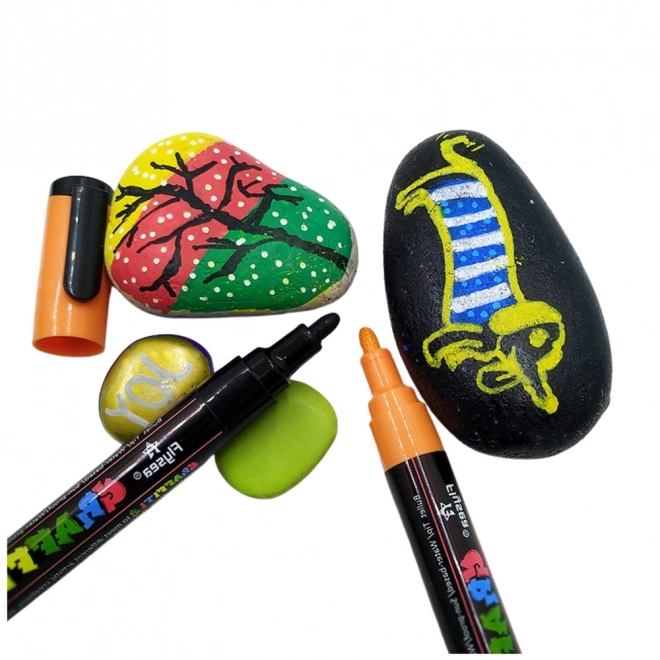 Set aus 12 Acrylmarkern in intensiven Farben