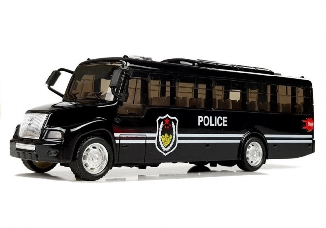 Schwarzer Polizeibus mit Sirenengeräusch