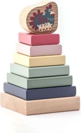 Cubika Pastell-Holzpyramide mit Huhn – Steckspiel mit 8 Teilen