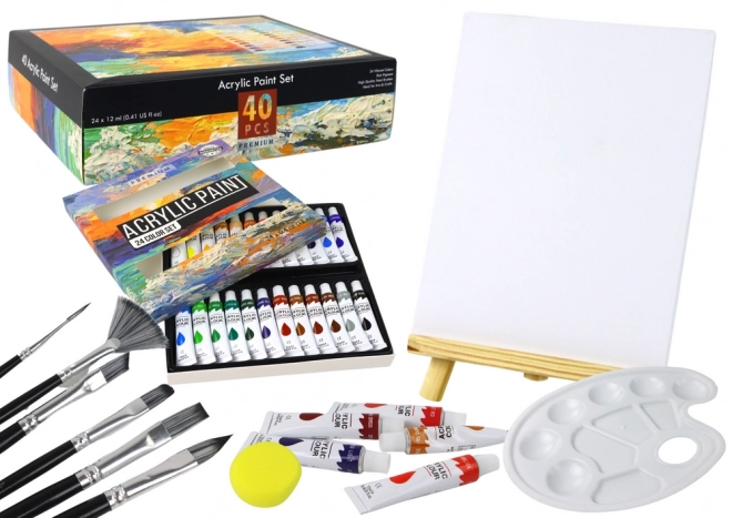 Künstlerisches Set mit Acrylfarben und Zubehör