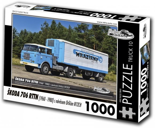 Retro-Auto Puzzle Truck Škoda 706 RTTN mit Anhänger Orličan