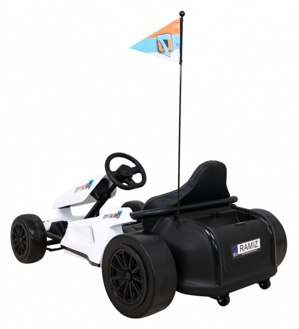 Speed 7 Drift King Batterie-Kart für Kinder Weiß + Drift-Funktion + Sportsitz + 2 Geschwindigkeiten + EVA