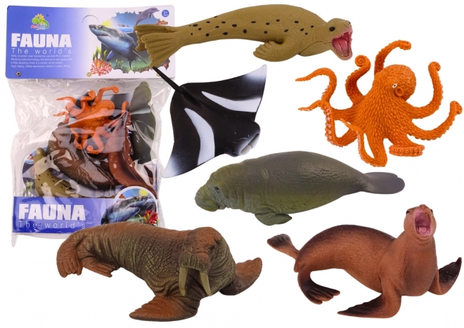 Set von Meerestierfiguren Walross Robben Oktopus