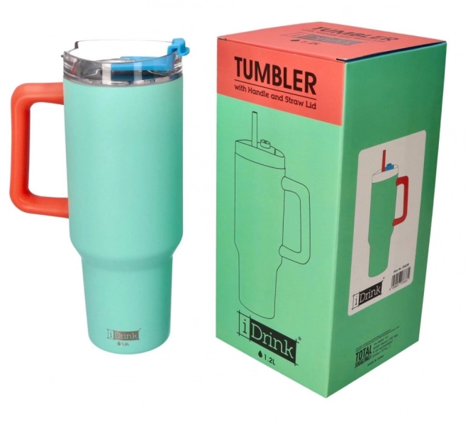 Großer Thermobecher mit Strohhalm - Grün