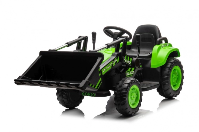 Elektrischer Kindertraktor mit funktionaler grüner Schaufel