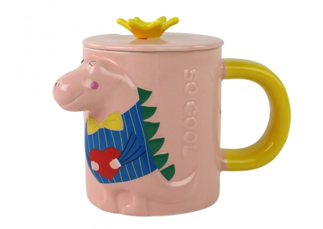 Tasse mit Dinosauriermotiven und Deckel Rosa 400 ml