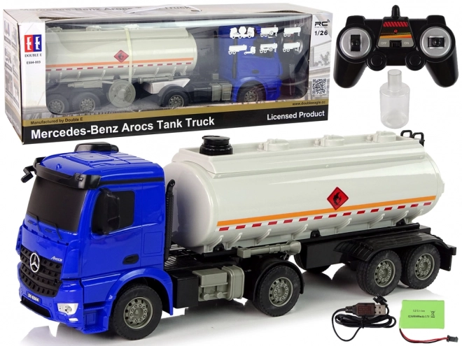 Ferngesteuerter Tanklastwagen Mercedes Arocs Blau 1:26