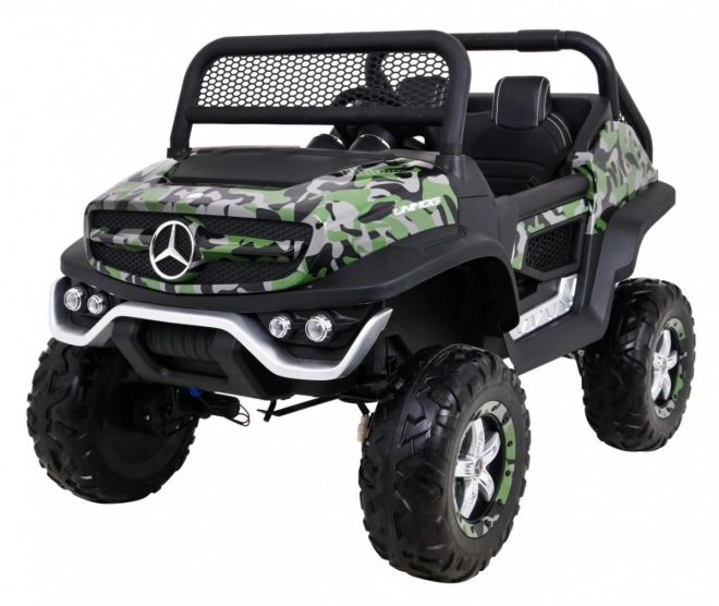 Mercedes Benz Unimog für Kinder Farbe Moro + 4x4 + Fernsteuerung + Gepäckträger + kostenloses Starten + Radio MP3 + LED-Diode