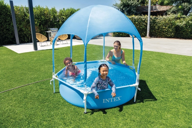 Runder Rahmenkinderpool mit Sonnenschutz