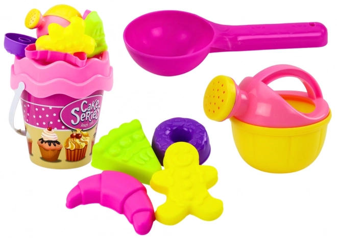 Sandspiel-Set Eimer Gießkanne Formen Rosa Süßigkeiten