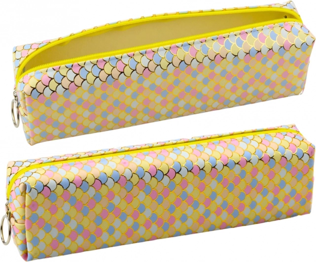 Schulmäppchen mit buntem Fischschuppenmotiv gelb 21x6cm