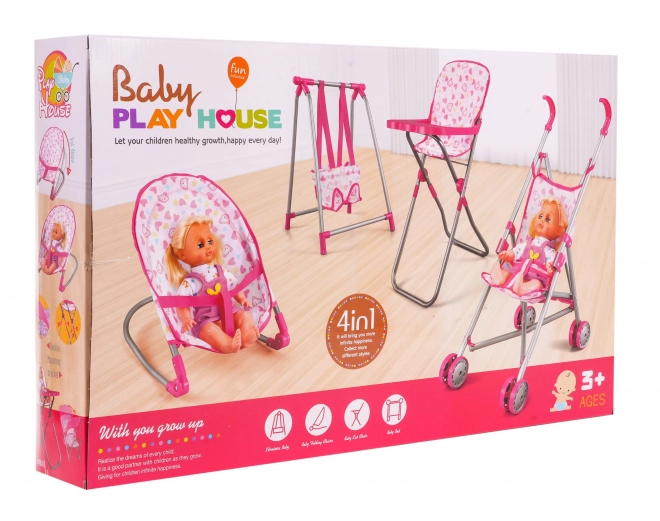 Pflegeset für Puppen 3-in-1 für Kinder ab 3 Jahren – Rosa