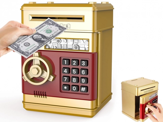 Goldene interaktive Sparschwein-Safe mit Banknoten und PIN-Code