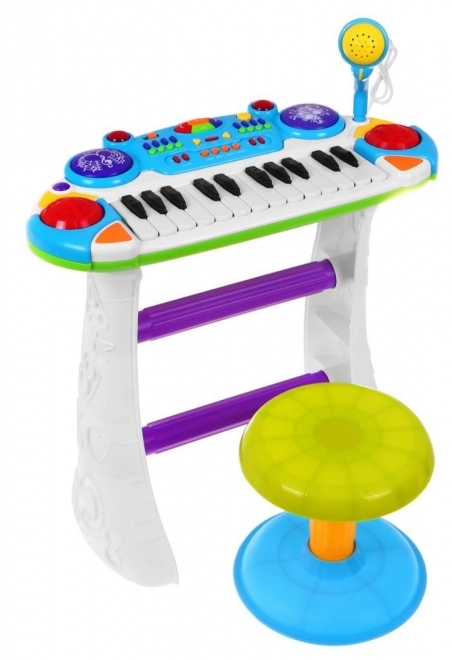 Blaues Musik-Set Keyboard + Trommeln + Mikrofon für Kinder ab 3 Jahren